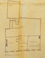 <p>Uitvoeringstekening uit 1963, detail van de nieuwe indeling op de tweede verdieping/zolder (Gelders Archief). </p>
